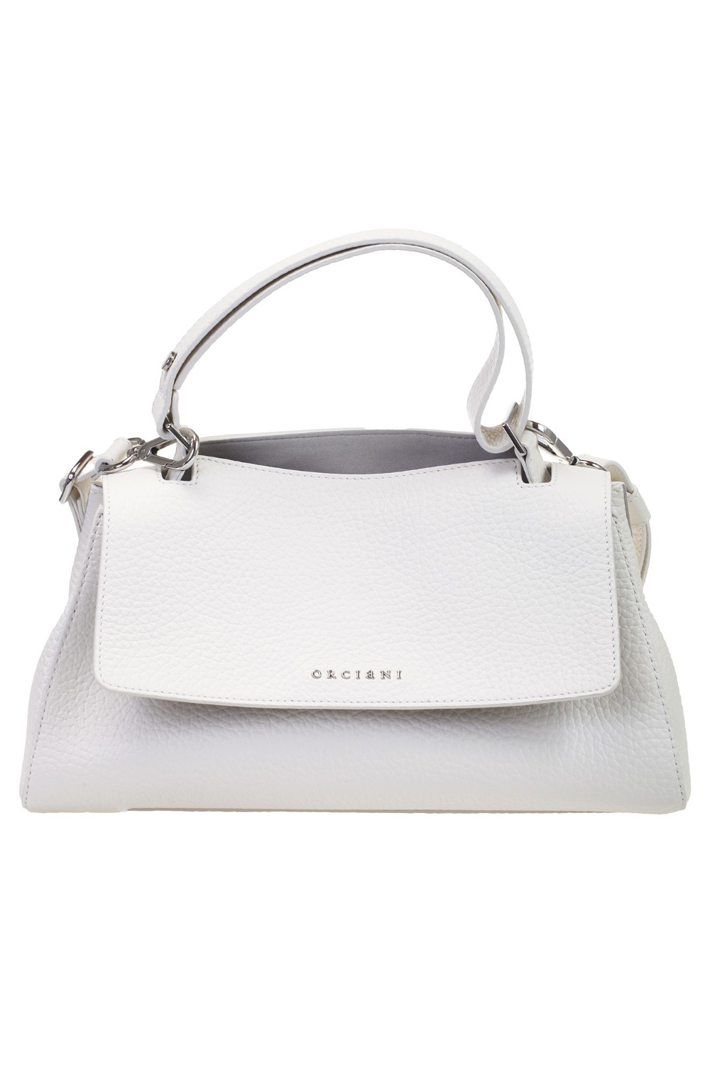 shop ORCIANI  Borsa: Orciani borsa Sveva Longuette Sense in pelle con tracolla.
Dimensioni: Larghezza: 34 cm / Altezza: 18 cm / Profondità: 14 cm.
Tasche: tre interne, di cui una con zip.
Chiusura: patta con bottone magnetico.
Funzionalità: apertura a scomparsa sulla parte alta della patta, tracolla di servizio regolabile e rimovibile.
Dettagli: pelle martellata; finitura palladio.
Made in Italy.. B02159 SOF-BIANCO number 4997538